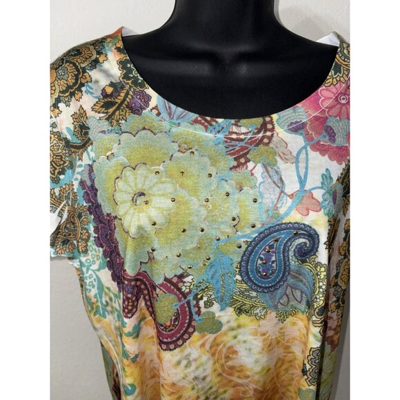 Appropriate Behavior Top Women Large 12/14 Paisley Short Sleeve Blouse Boho - Picture 2 of 7